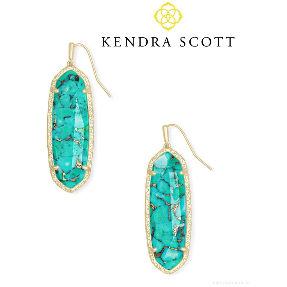NWOT Kendra Scott Layla Gold Turquoise Bronze Veined Teal Magnesite Drop Earring